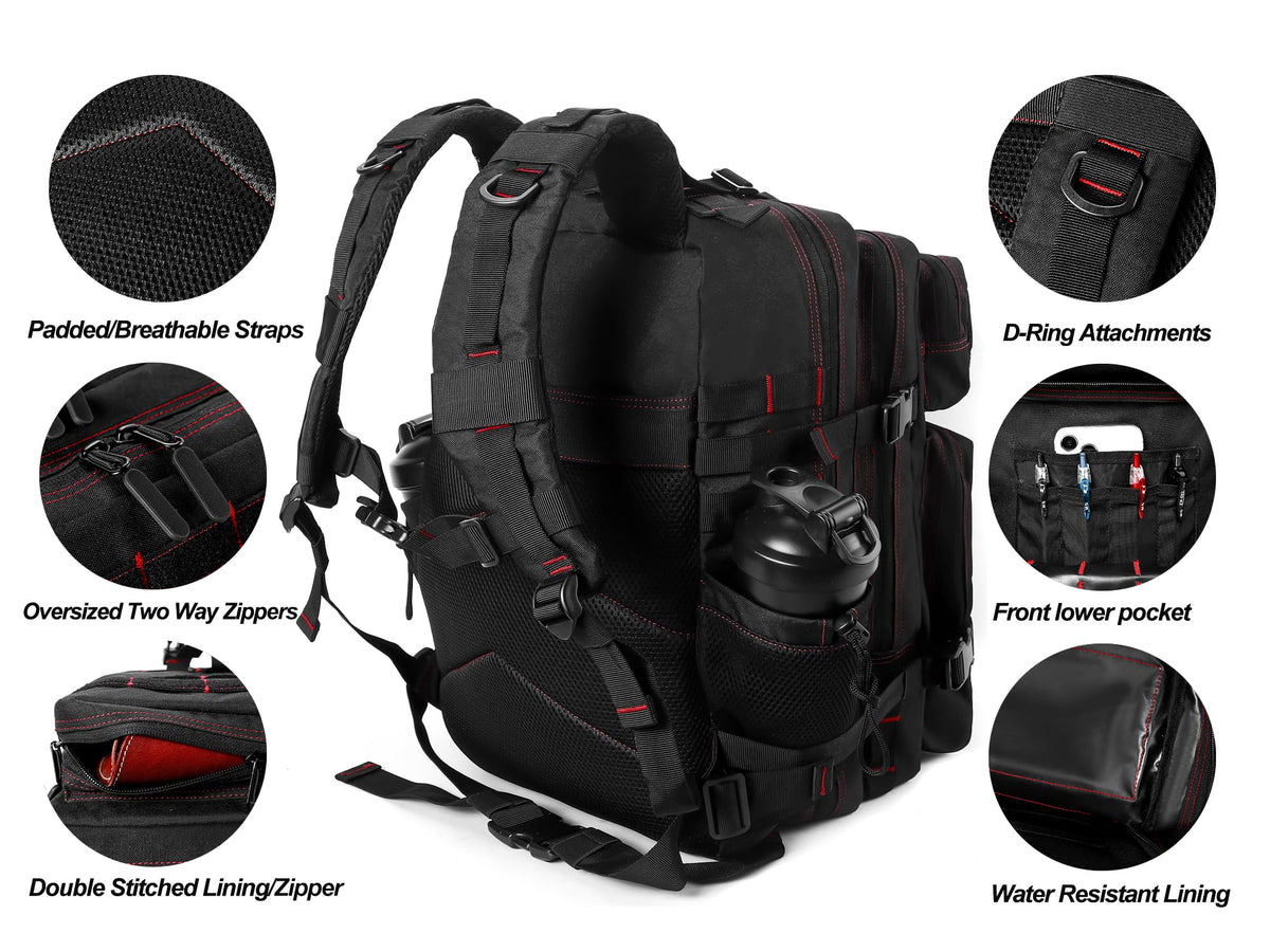 LHI Military Tactical Backpack for Men and Women 45L Army 3 Days Assault Pack Bag Large Rucksack with Molle System Khaki