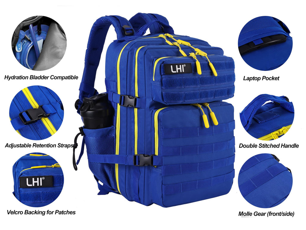 LHI Military Tactical Backpack for Men and Women 45L Army 3 Days Assault Pack Bag Large Rucksack with Molle System Khaki