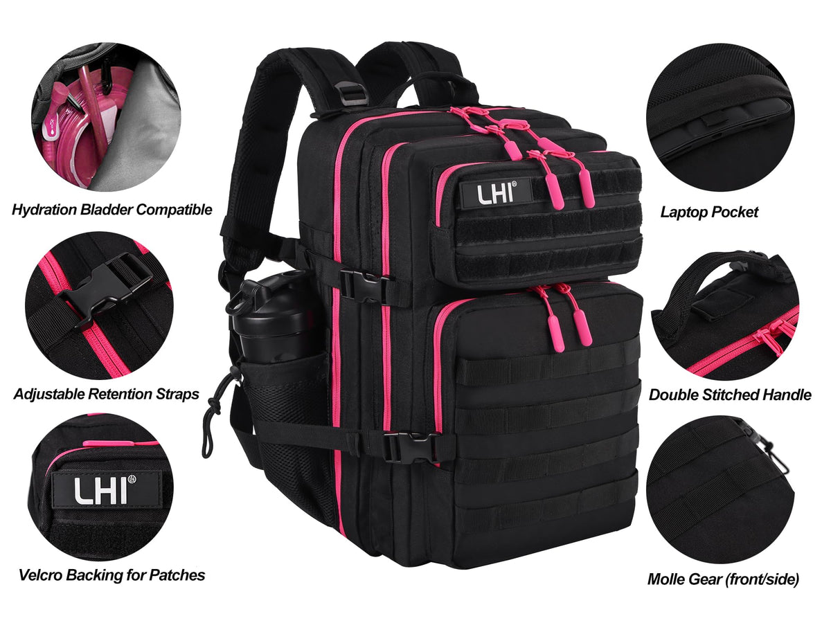 LHI Military Tactical Backpack for Men and Women 45L Army 3 Days Assault Pack Bag Large Rucksack with Molle System Khaki