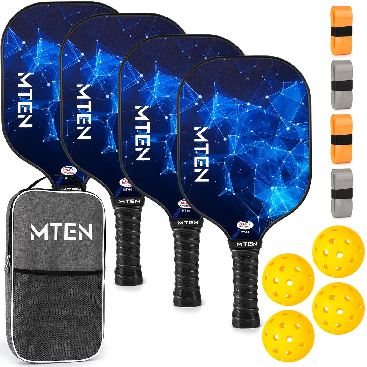 MTEN Pickleball Paddles Set of 2/4/1, USAPA Approved Fiberglass Rackets