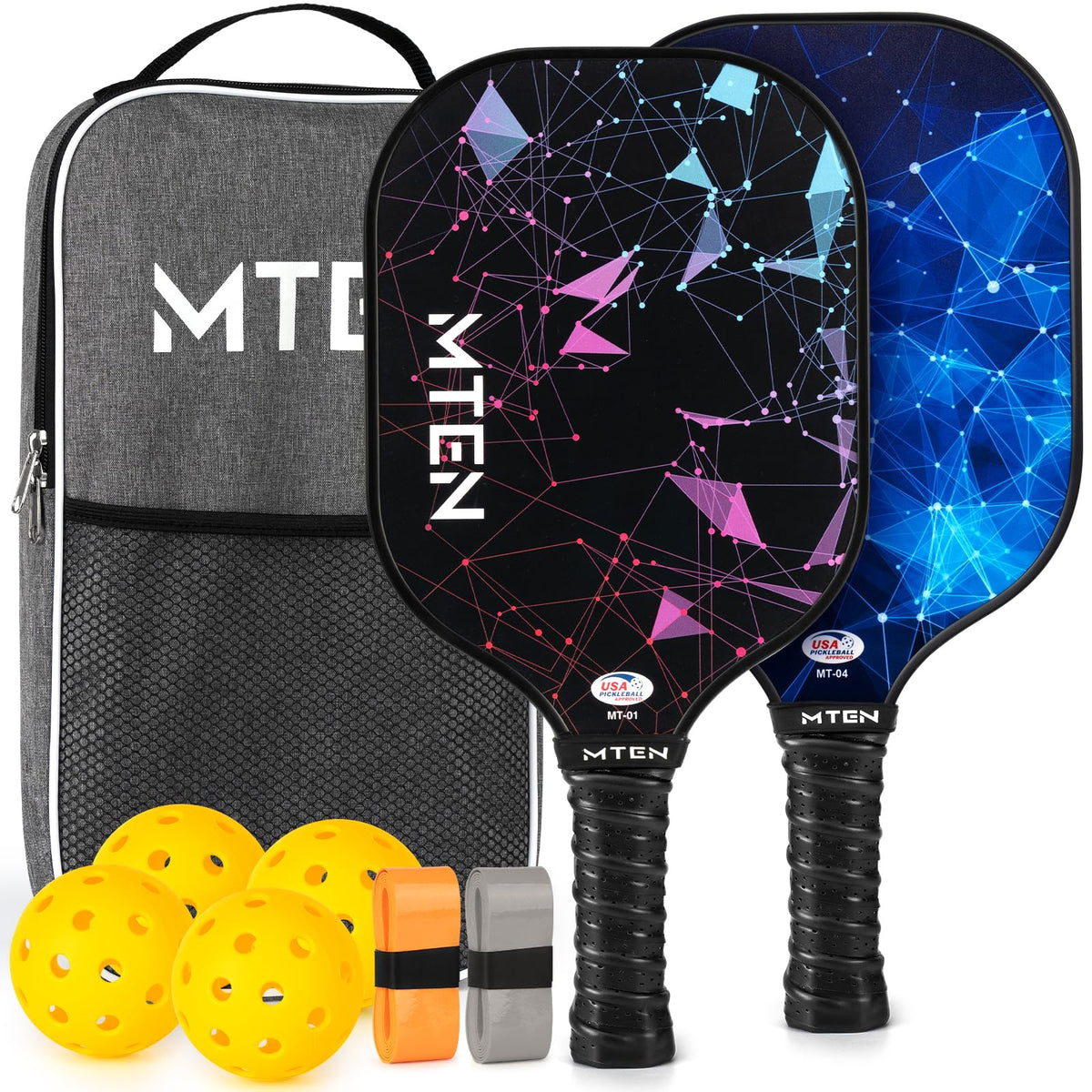 MTEN Pickleball Paddles Set of 2/4/1, USAPA Approved Fiberglass Rackets