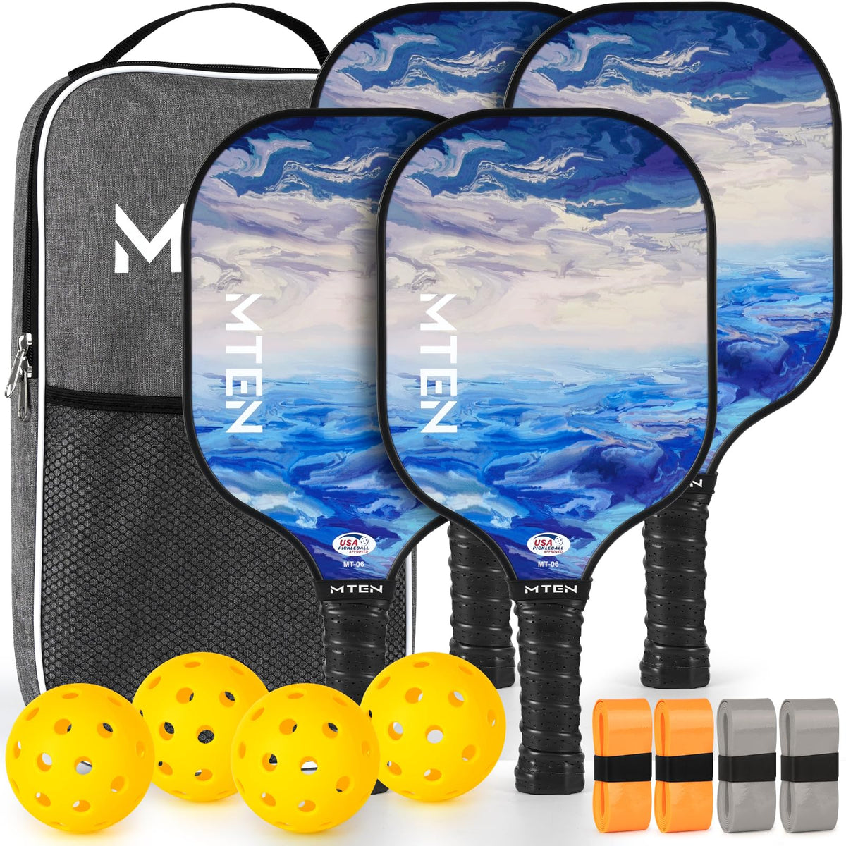 MTEN Pickleball Paddles Set of 2/4/1, USAPA Approved Fiberglass Rackets