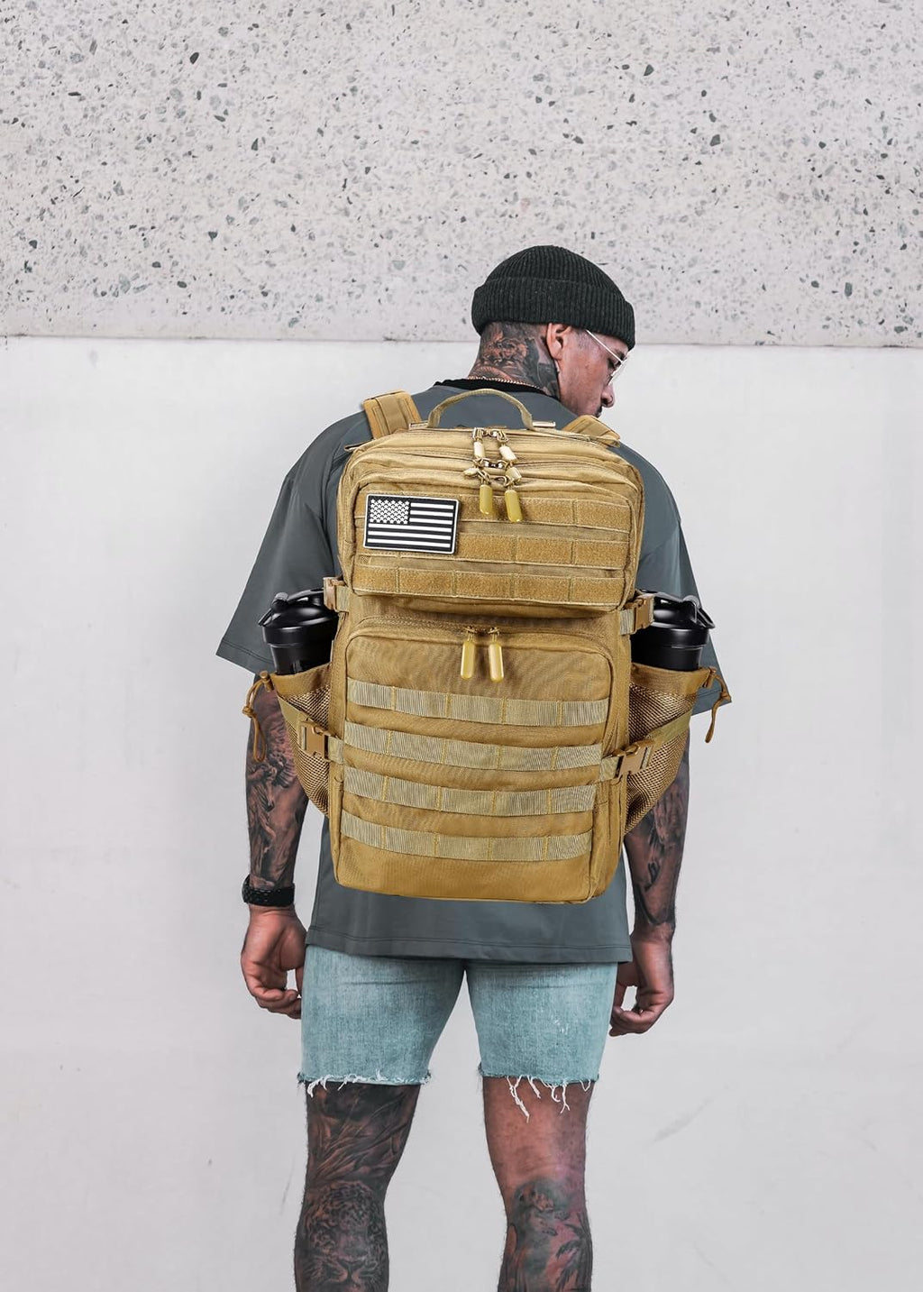 LHI Military Tactical Backpack for Men and Women 45L Army 3 Days Assault Pack Bag Large Rucksack with Molle System Khaki