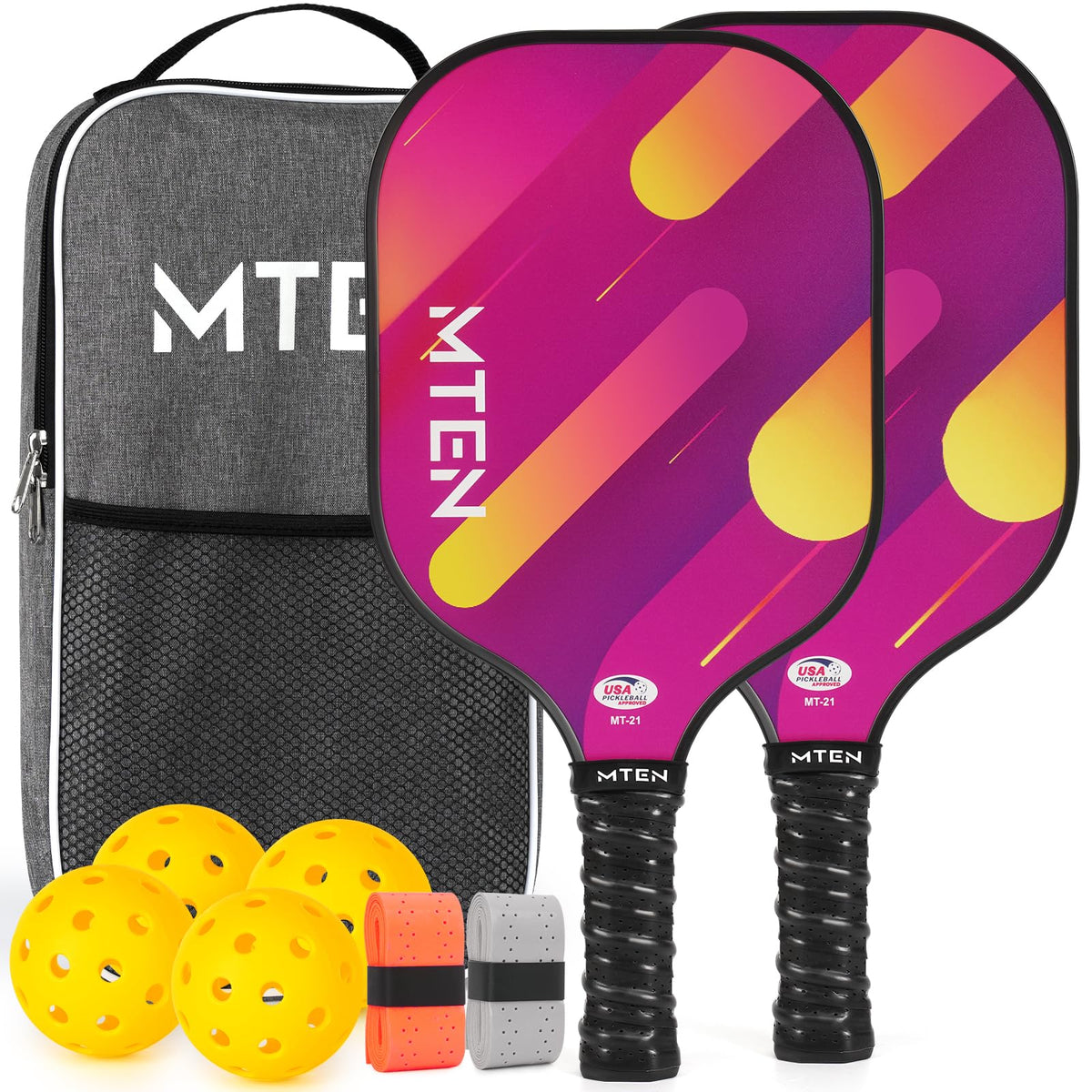 MTEN Pickleball Paddles Set of 2/4/1, USAPA Approved Fiberglass Rackets