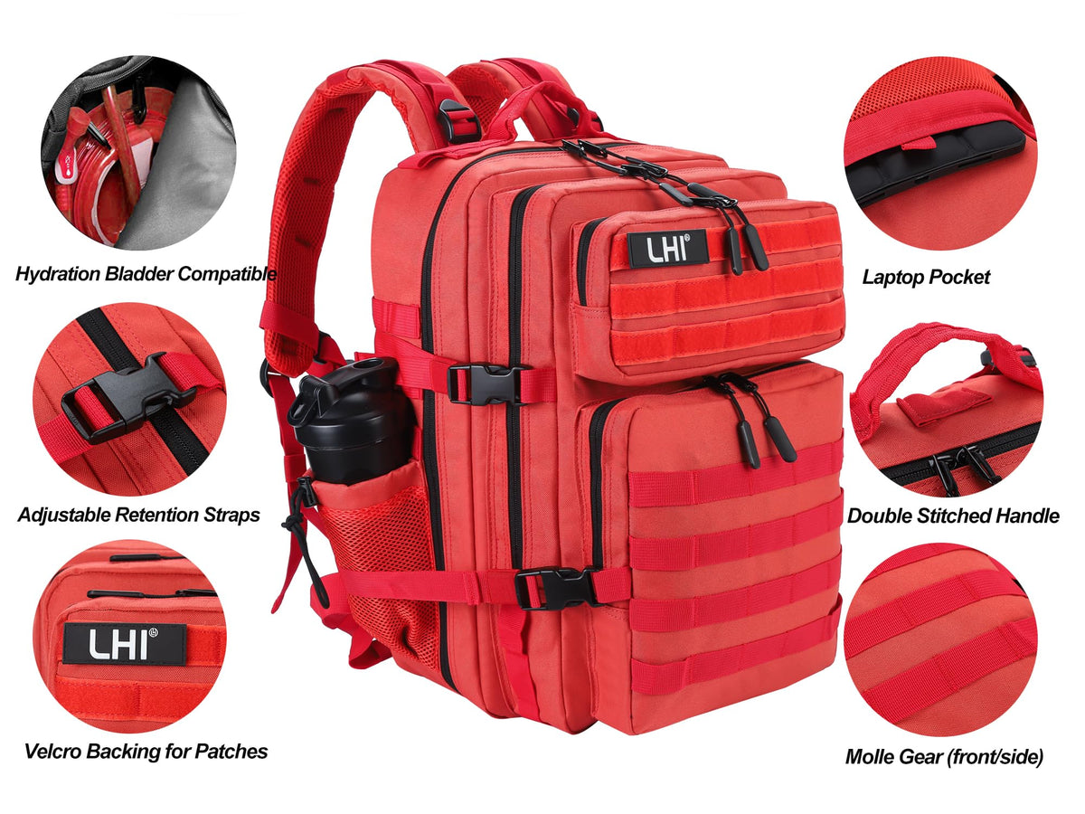 LHI Military Tactical Backpack for Men and Women 45L Army 3 Days Assault Pack Bag Large Rucksack with Molle System Khaki