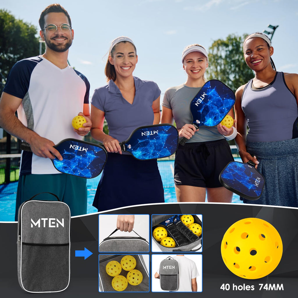 MTEN Pickleball Paddles Set of 2/4/1, USAPA Approved Fiberglass Rackets