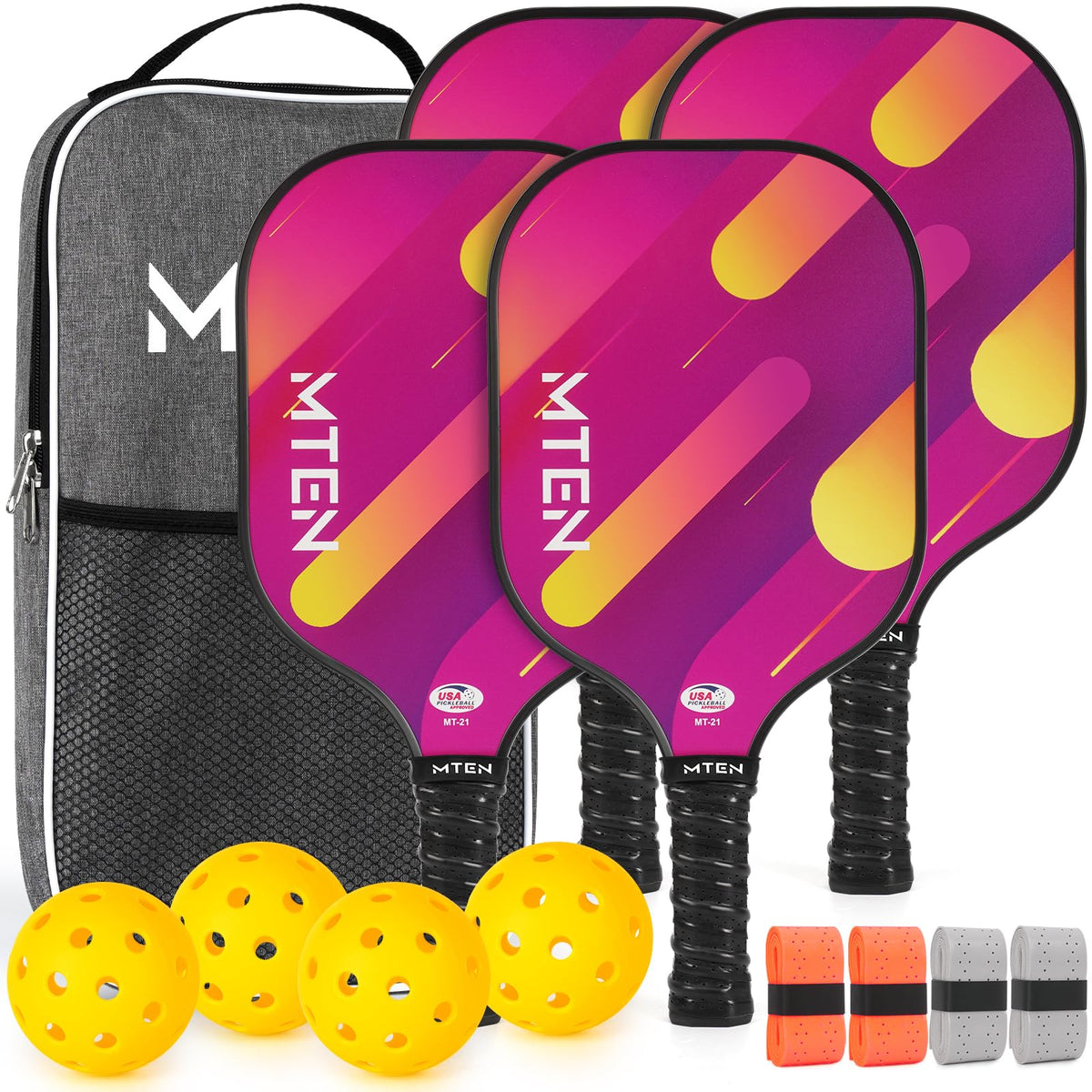 MTEN Pickleball Paddles Set of 2/4/1, USAPA Approved Fiberglass Rackets