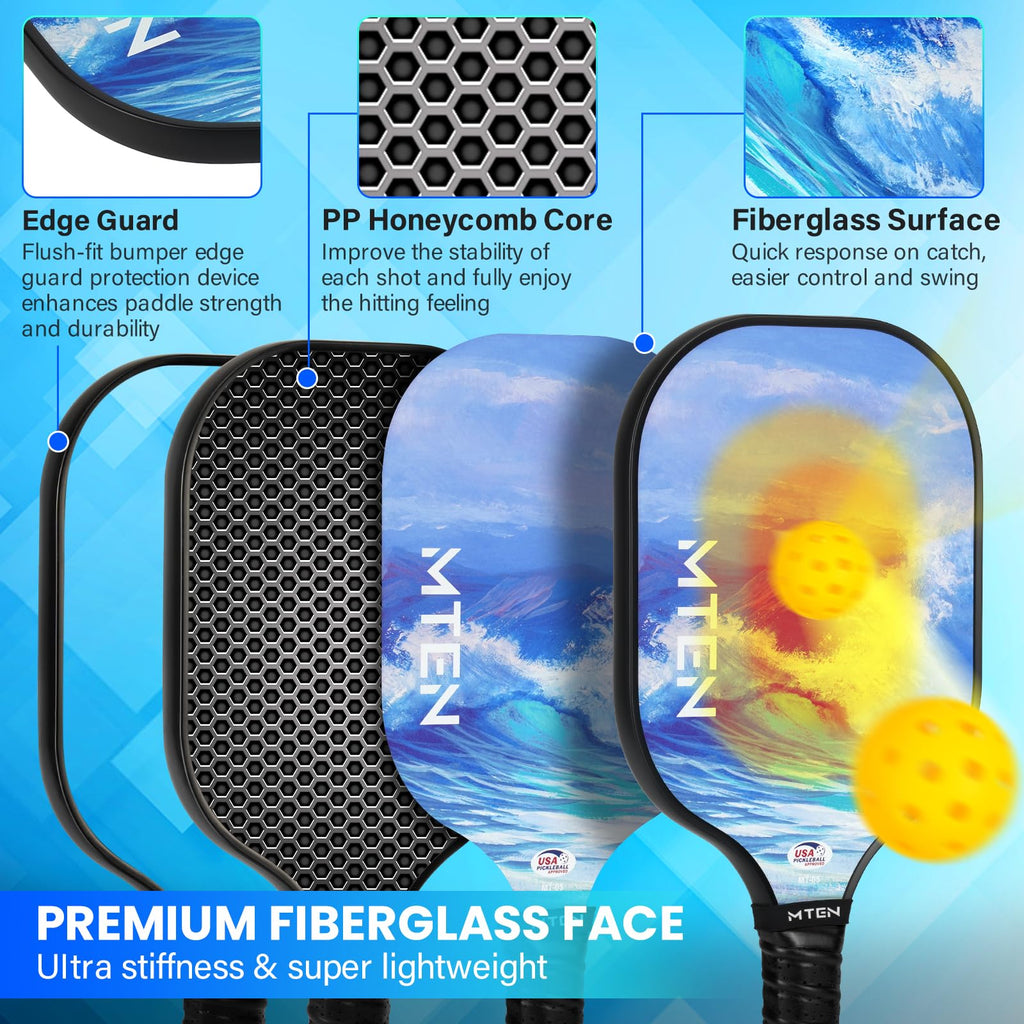 MTEN Pickleball Paddles Set of 2/4/1, USAPA Approved Fiberglass Rackets