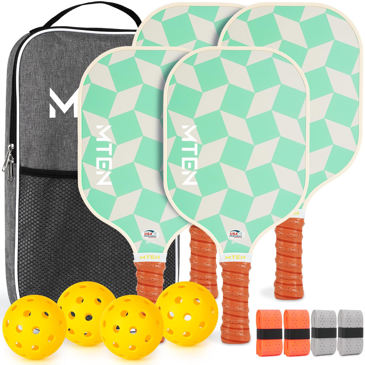 MTEN Pickleball Paddles Set of 2/4/1, USAPA Approved Fiberglass Rackets