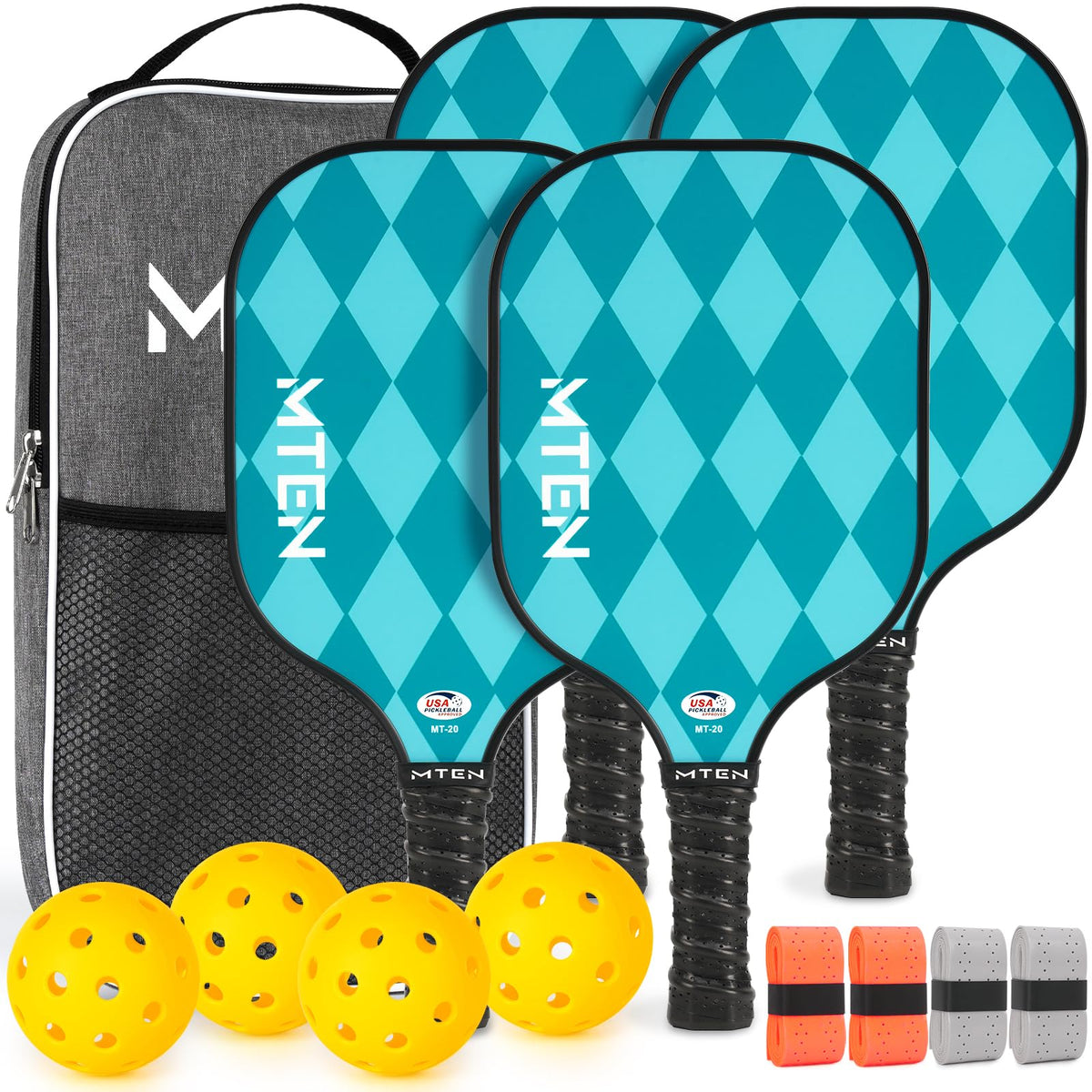 MTEN Pickleball Paddles Set of 2/4/1, USAPA Approved Fiberglass Rackets