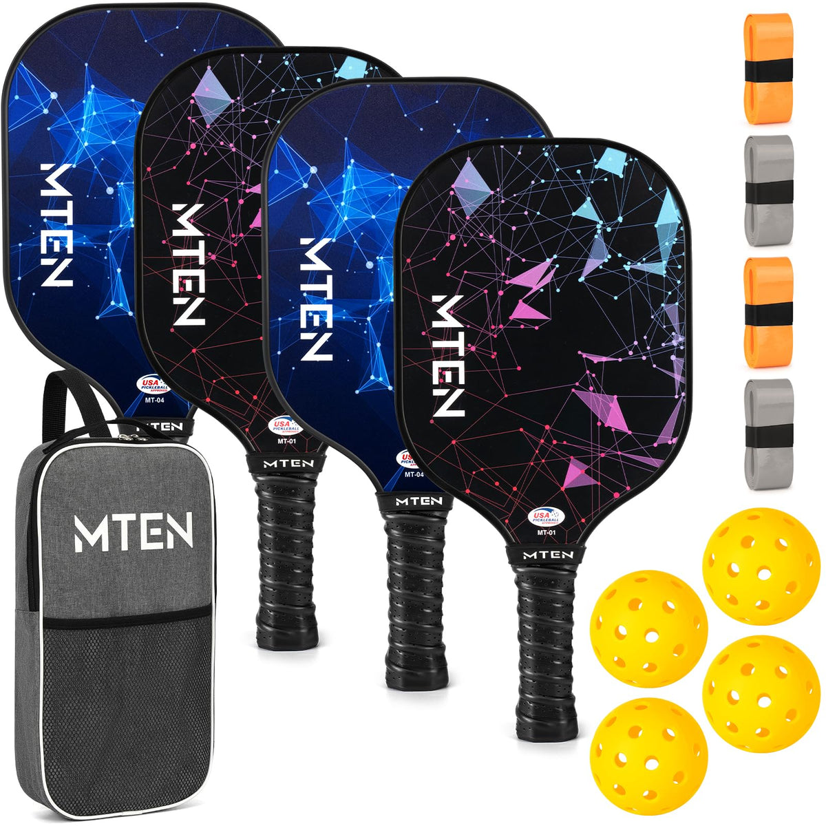 MTEN Pickleball Paddles Set of 2/4/1, USAPA Approved Fiberglass Rackets