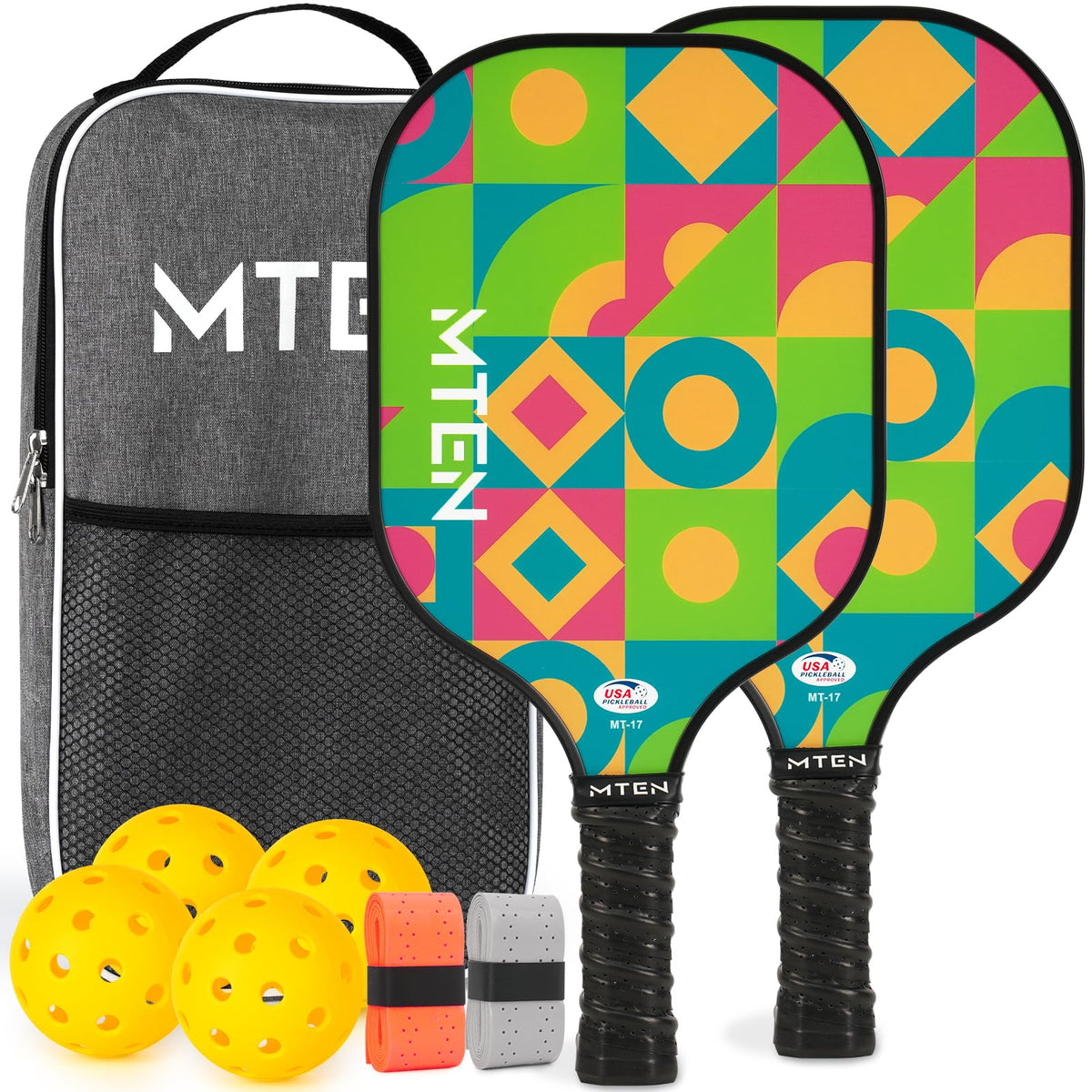 MTEN Pickleball Paddles Set of 2/4/1, USAPA Approved Fiberglass Rackets