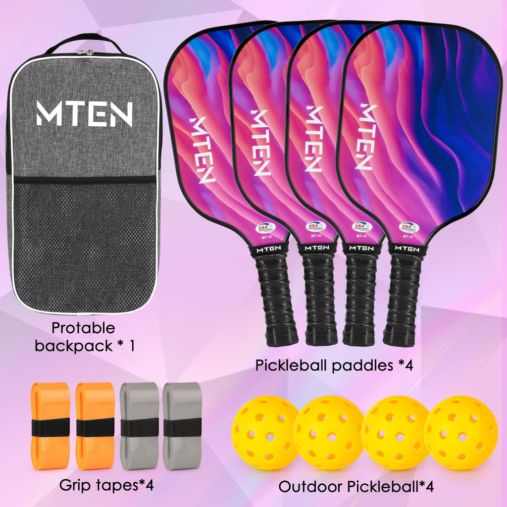 MTEN Pickleball Paddles Set of 2/4/1, USAPA Approved Fiberglass Rackets