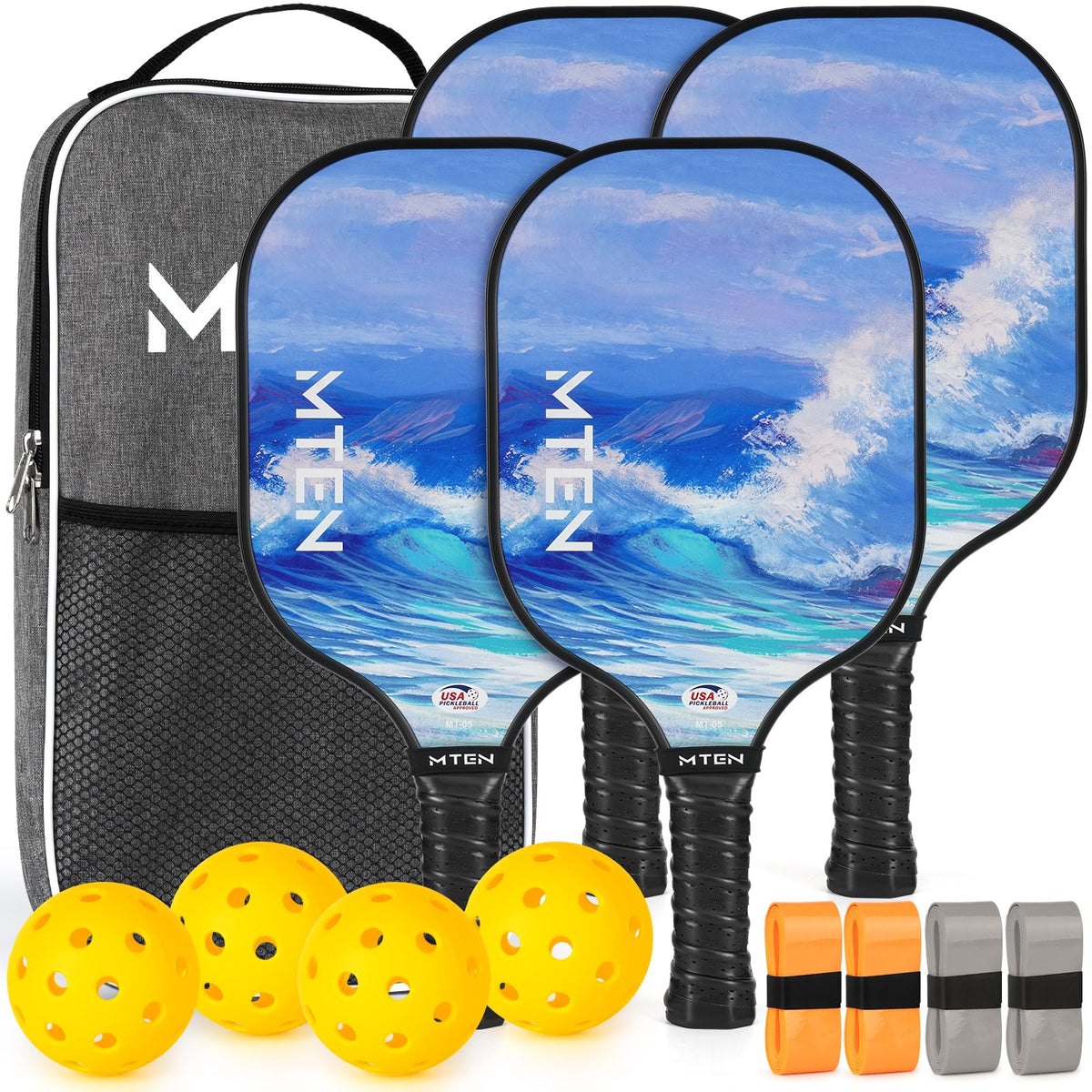 MTEN Pickleball Paddles Set of 2/4/1, USAPA Approved Fiberglass Rackets