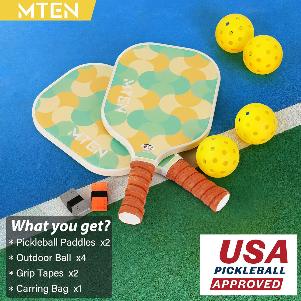 MTEN Pickleball Paddles Set of 2/4/1, USAPA Approved Fiberglass Rackets