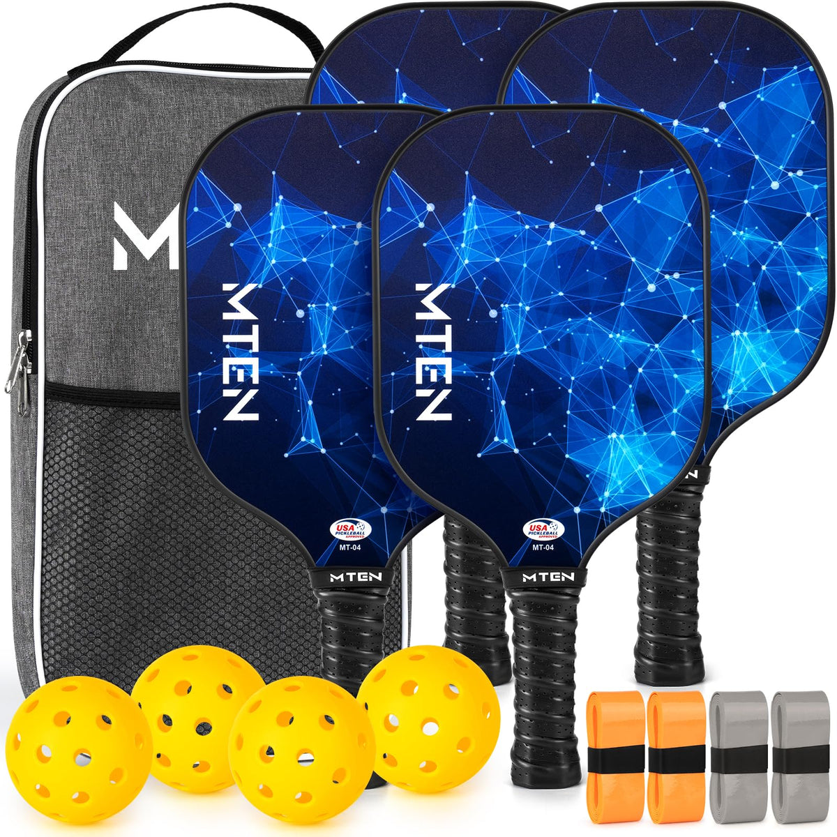 MTEN Pickleball Paddles Set of 2/4/1, USAPA Approved Fiberglass Rackets