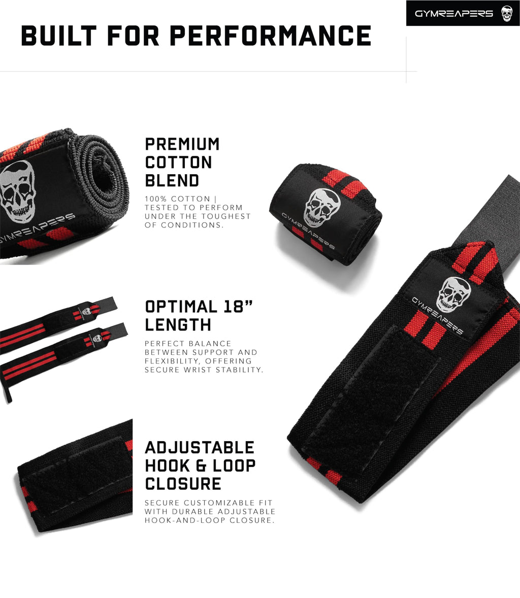 Gymreapers Weightlifting Wrist Wraps (IPF Approved) Professional Quality Wrist Support with Heavy Duty Thumb Loop - Best Wrap for Powerlifting Competition, Strength Training, Bodybuilding