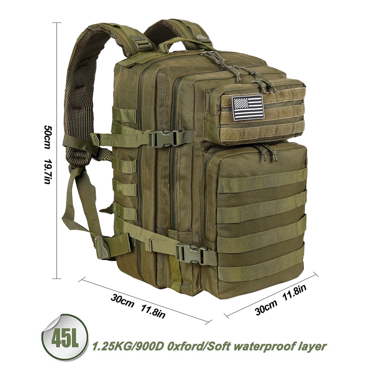 LHI Military Tactical Backpack for Men and Women 45L Army 3 Days Assault Pack Bag Large Rucksack with Molle System Khaki