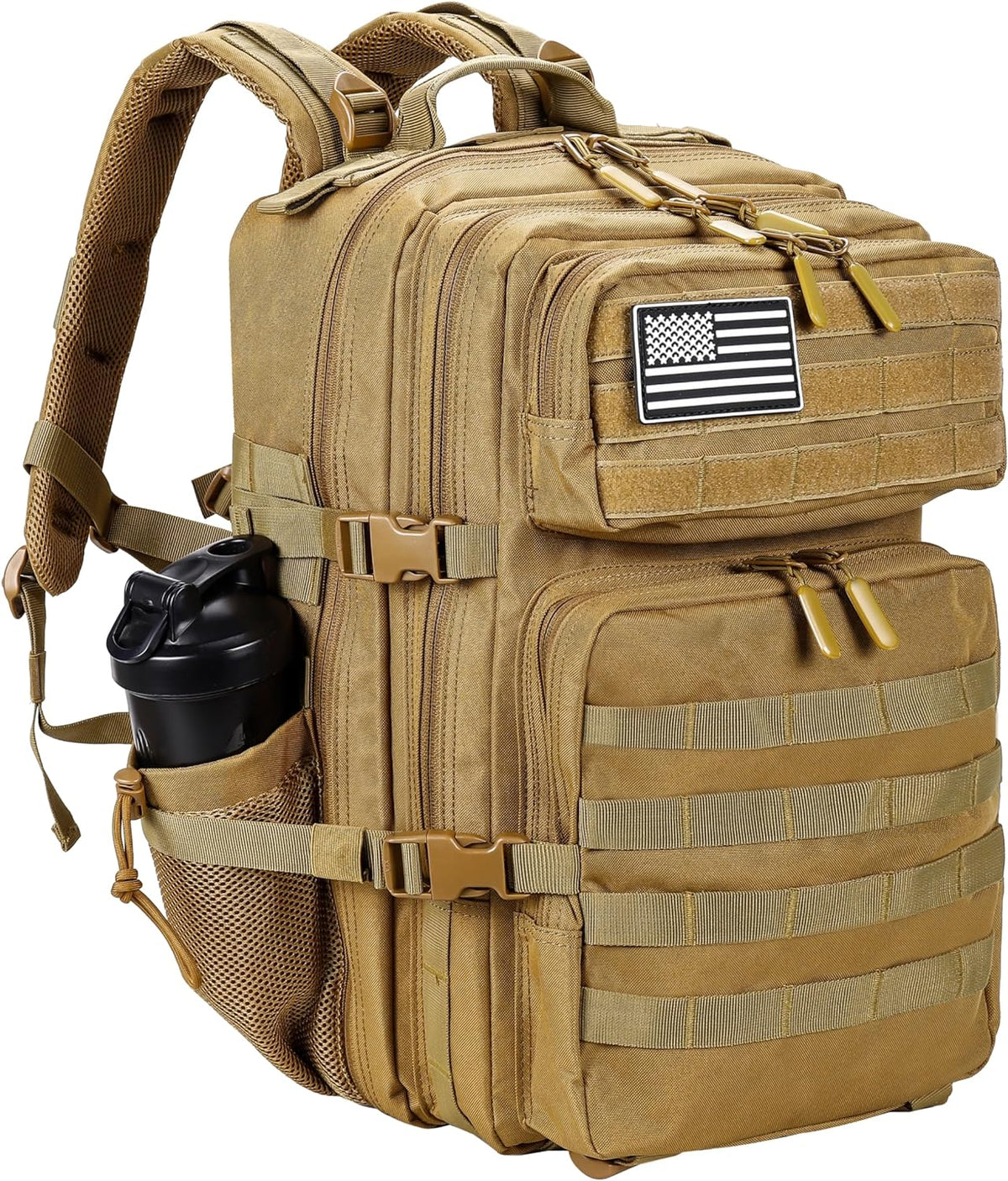 LHI Military Tactical Backpack for Men and Women 45L Army 3 Days Assault Pack Bag Large Rucksack with Molle System Khaki
