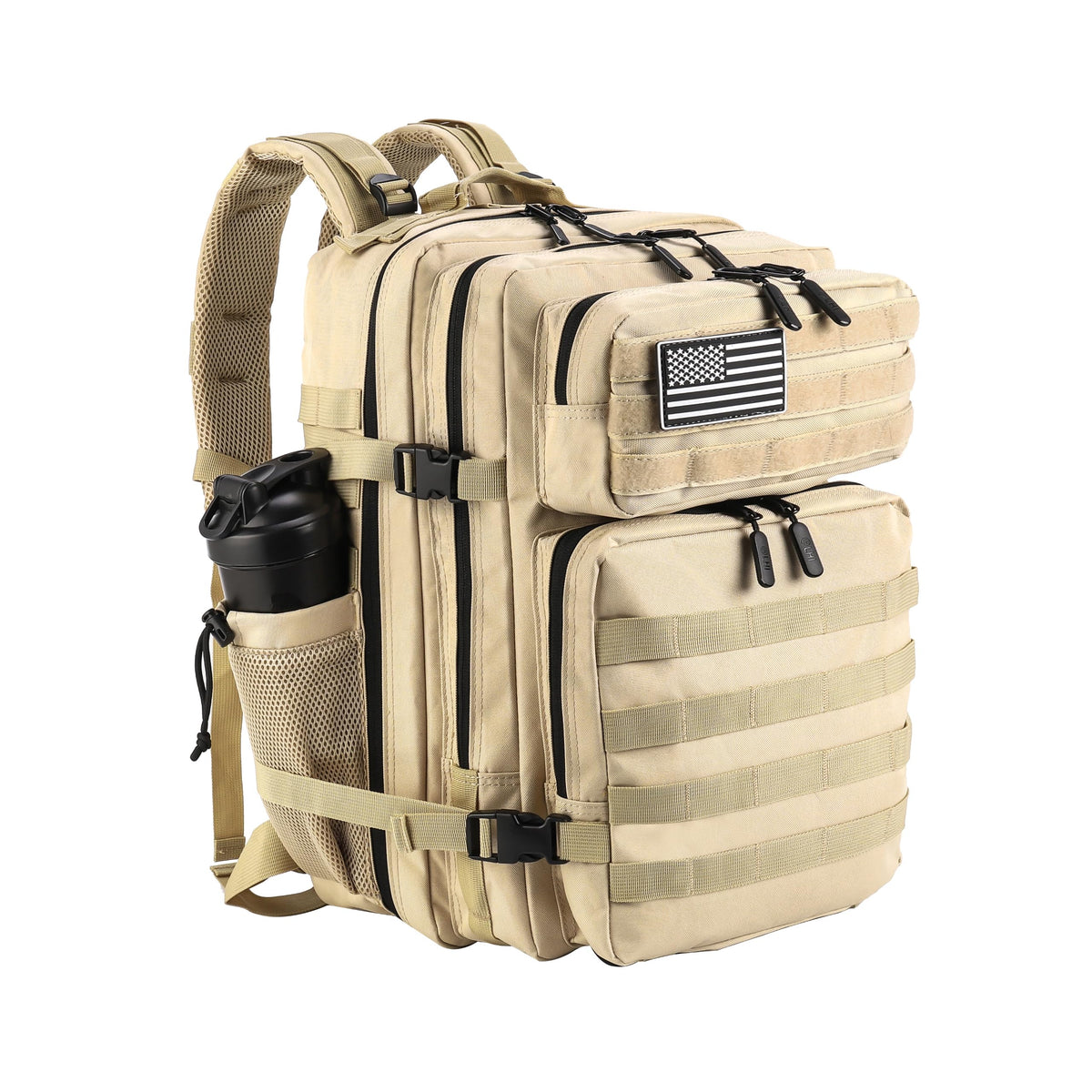 LHI Military Tactical Backpack for Men and Women 45L Army 3 Days Assault Pack Bag Large Rucksack with Molle System Khaki