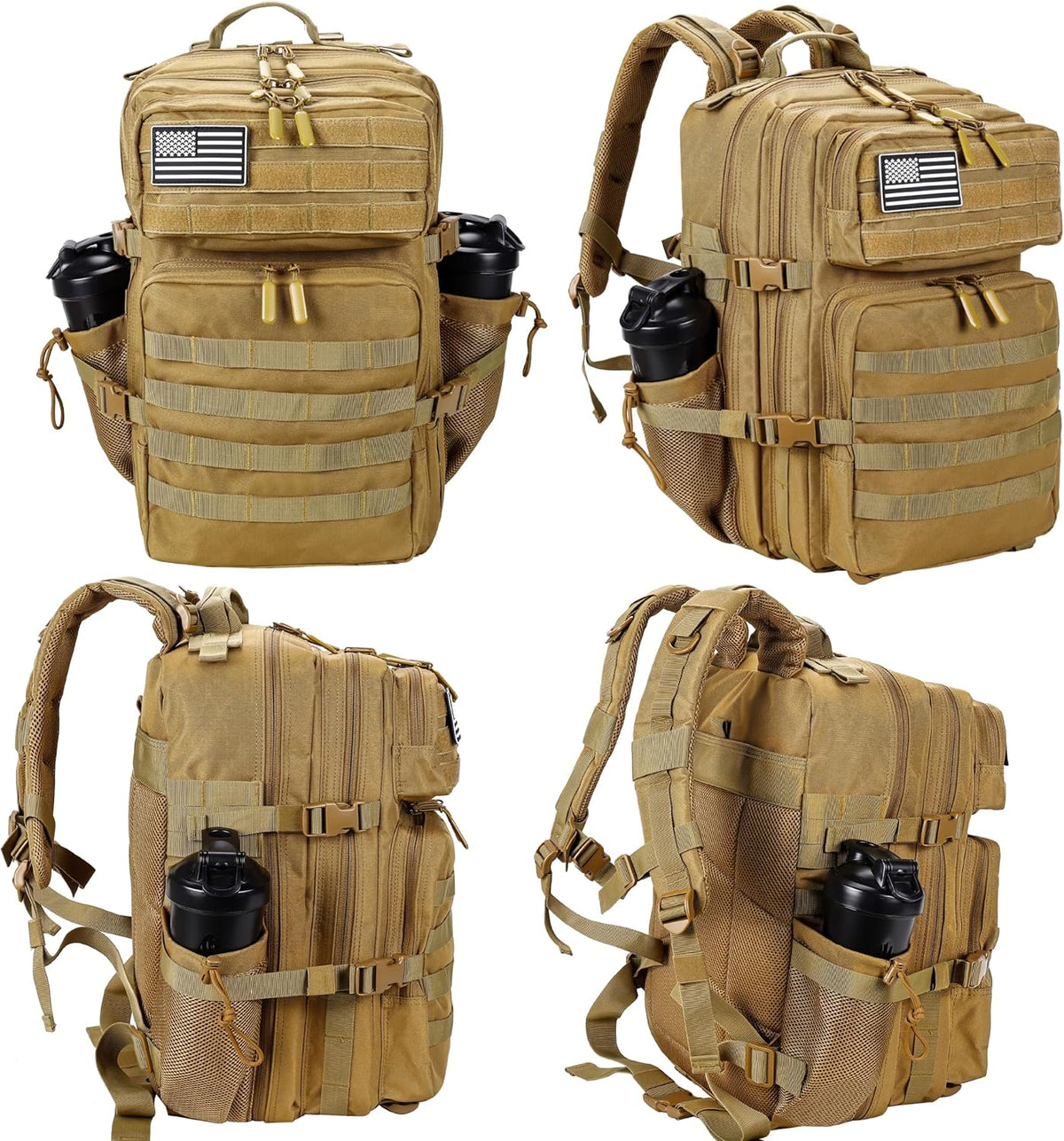 LHI Military Tactical Backpack for Men and Women 45L Army 3 Days Assault Pack Bag Large Rucksack with Molle System Khaki