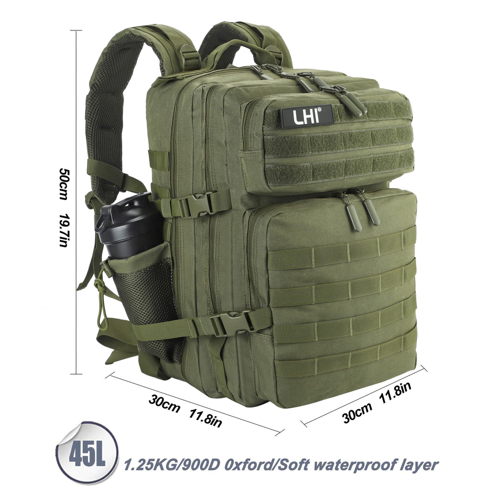 LHI Military Tactical Backpack for Men and Women 45L Army 3 Days Assault Pack Bag Large Rucksack with Molle System Khaki