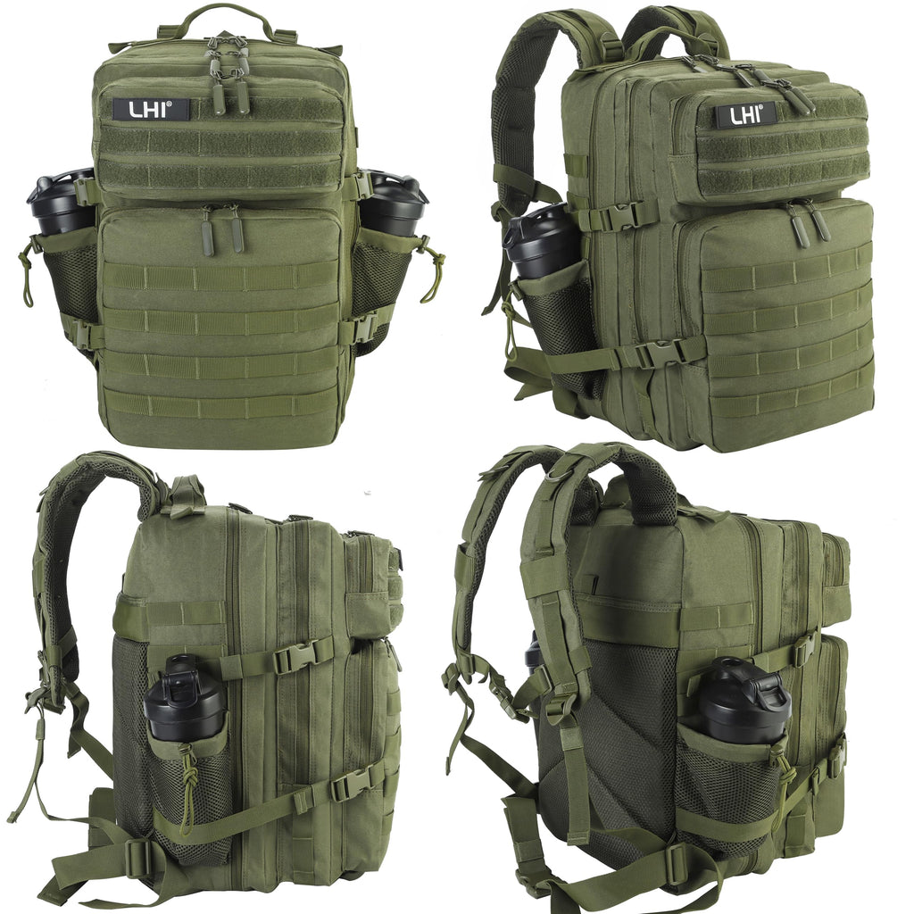 LHI Military Tactical Backpack for Men and Women 45L Army 3 Days Assault Pack Bag Large Rucksack with Molle System Khaki