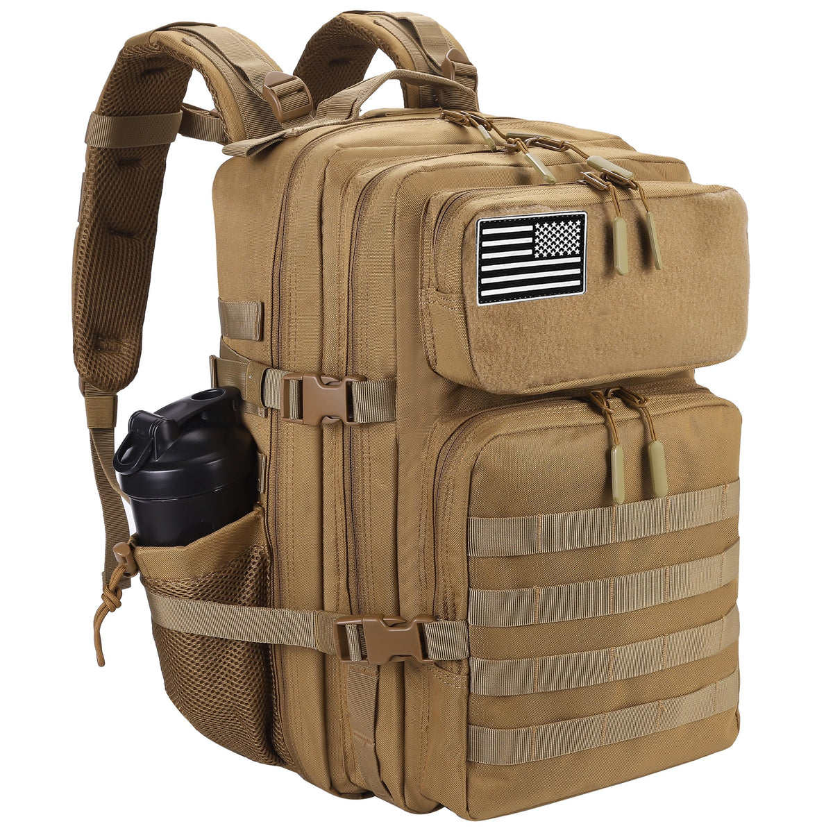 LHI Military Tactical Backpack for Men and Women 45L Army 3 Days Assault Pack Bag Large Rucksack with Molle System Khaki