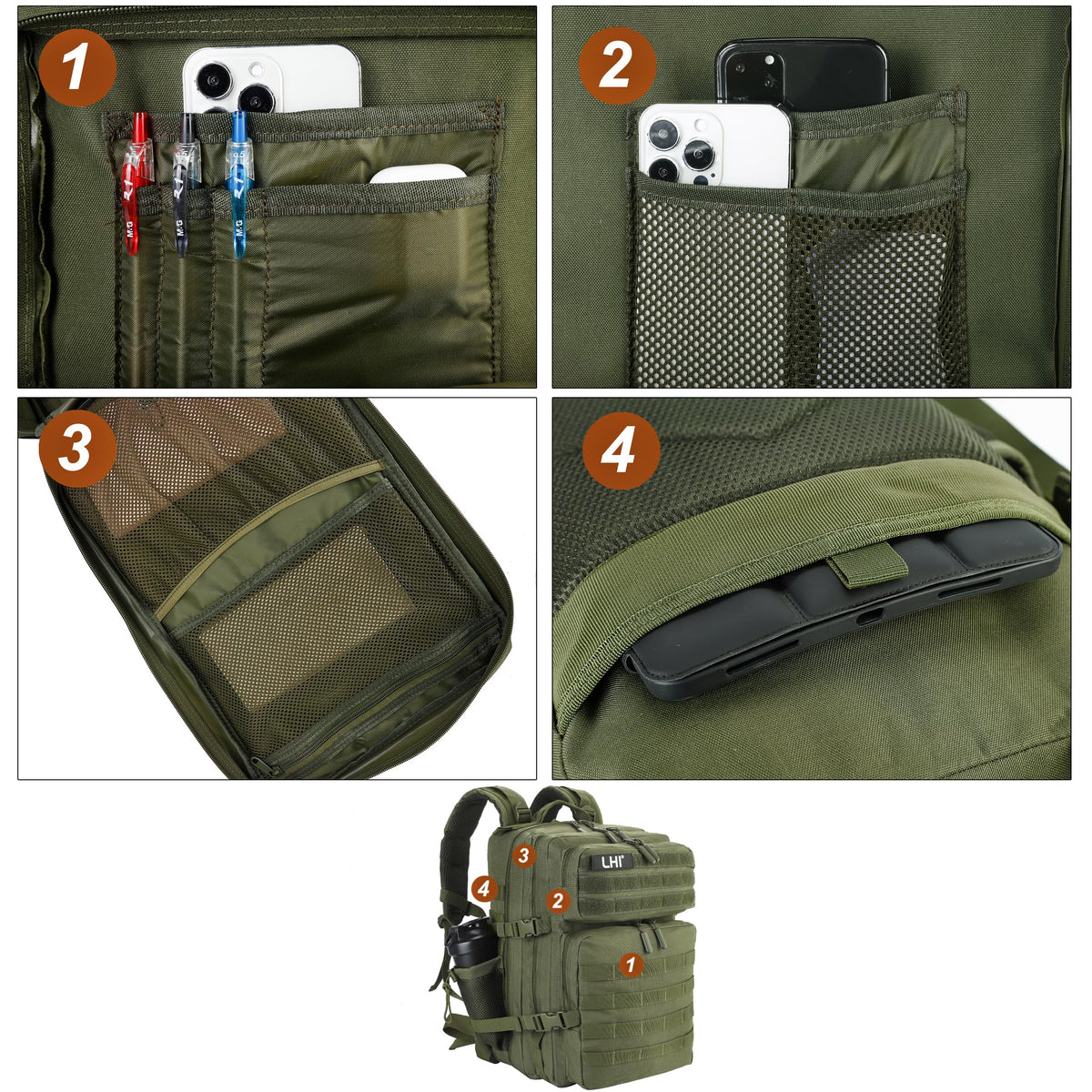 LHI Military Tactical Backpack for Men and Women 45L Army 3 Days Assault Pack Bag Large Rucksack with Molle System Khaki