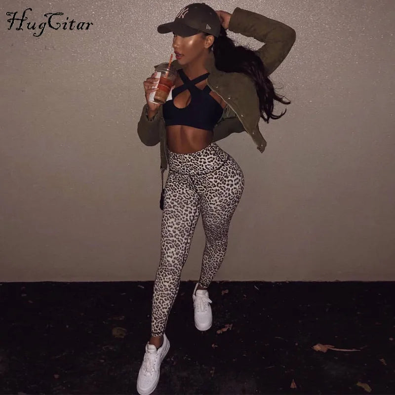Hugcitar high waist leopard Sexy Push Up Leggings